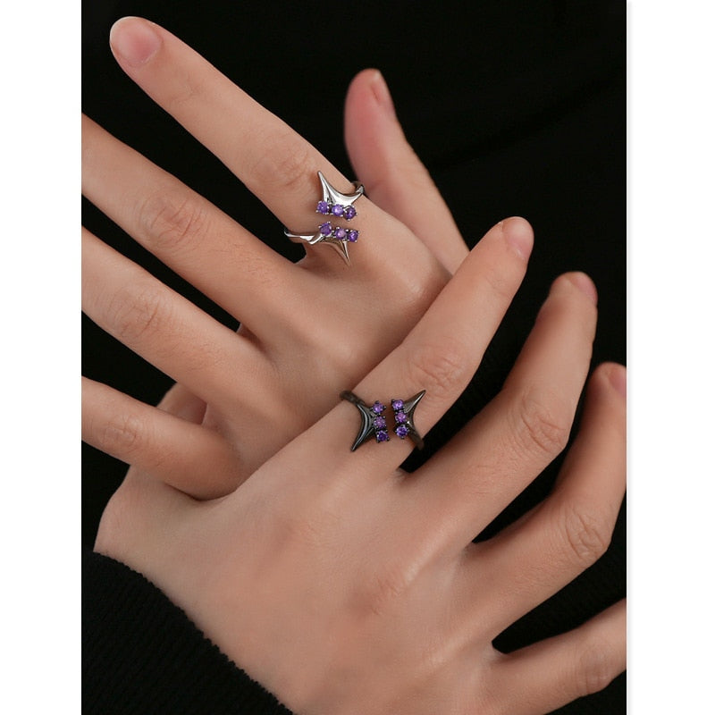 Purple Rhinestones Adjustable Ring