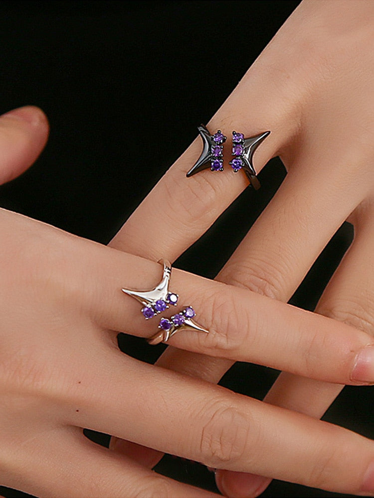 Purple Rhinestones Adjustable Ring