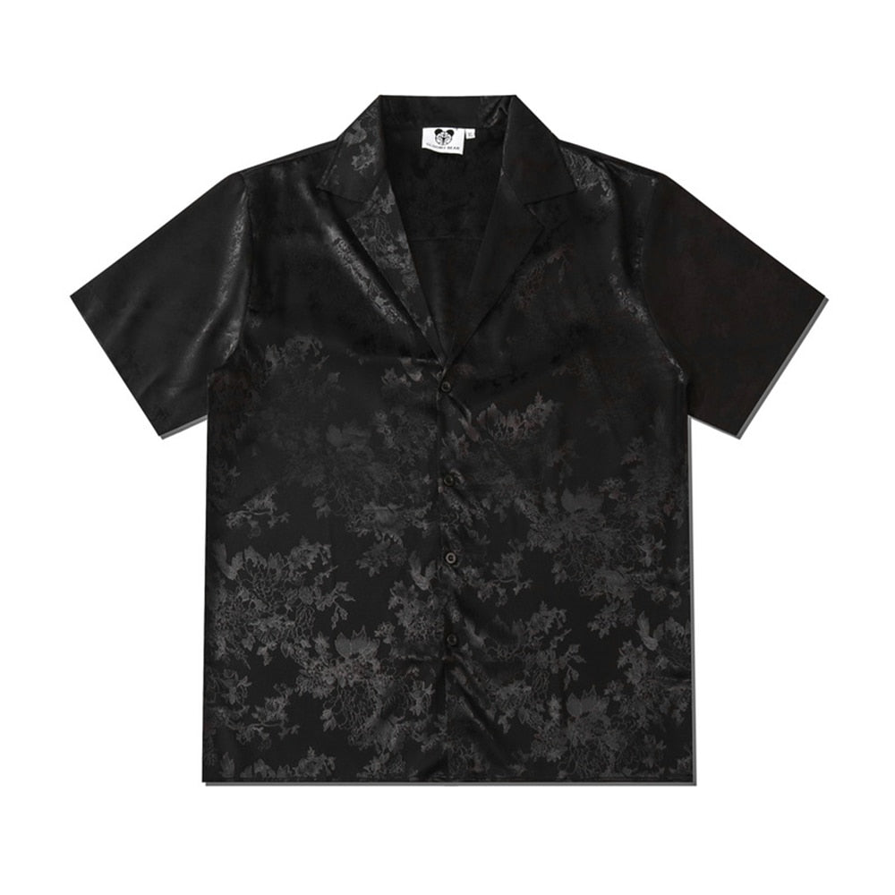 Mens Black Flower Short Sleeve Shirt