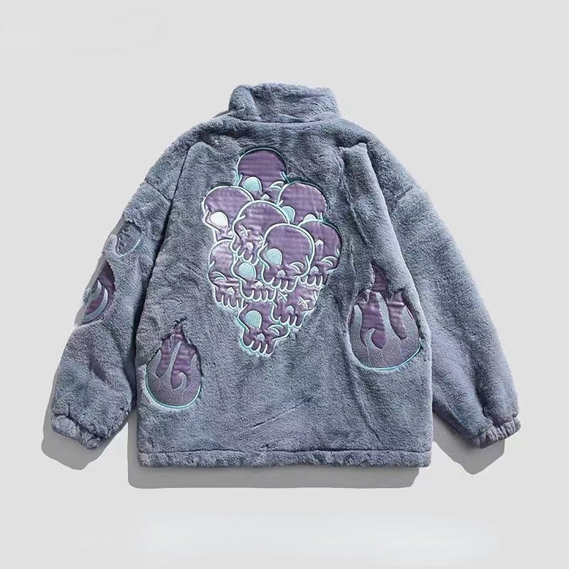 Skull's Embroidered Fur Jacket