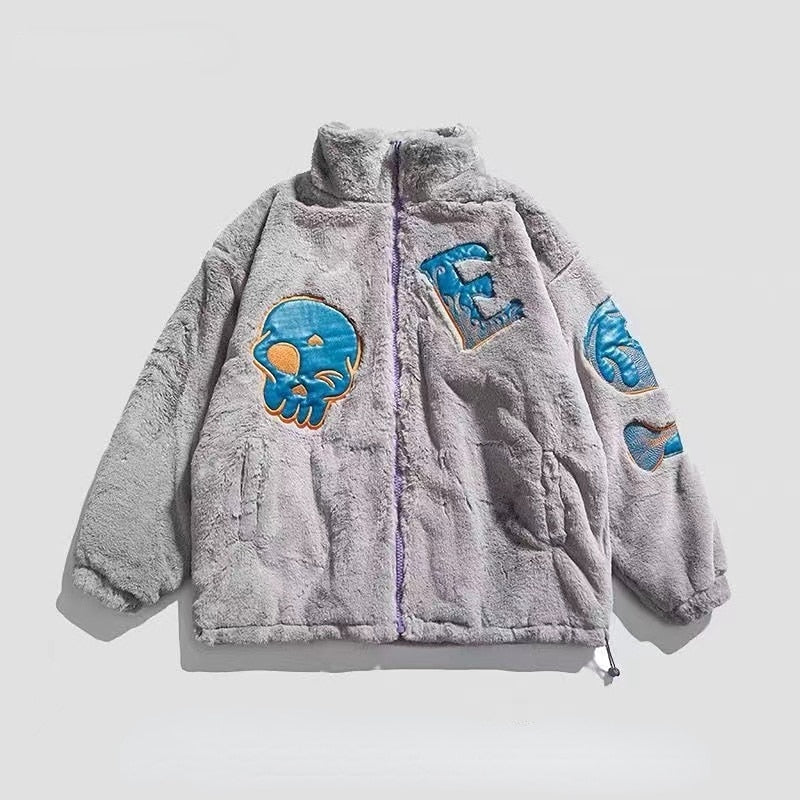 Skull's Embroidered Fur Jacket