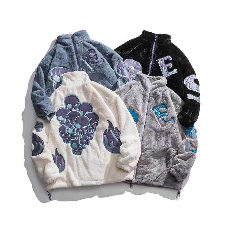 Skull's Embroidered Fur Jacket