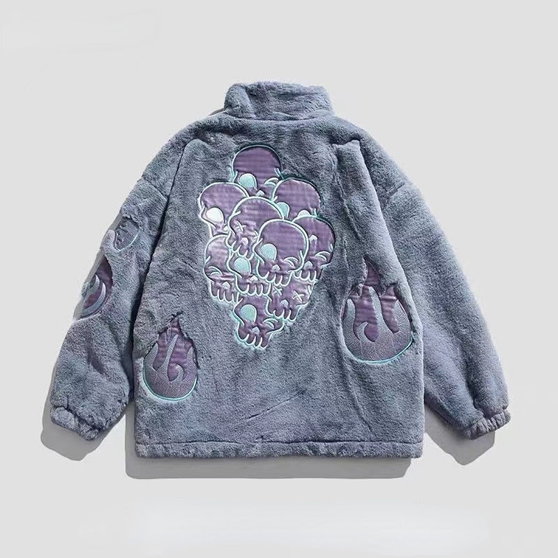 Skull's Embroidered Fur Jacket