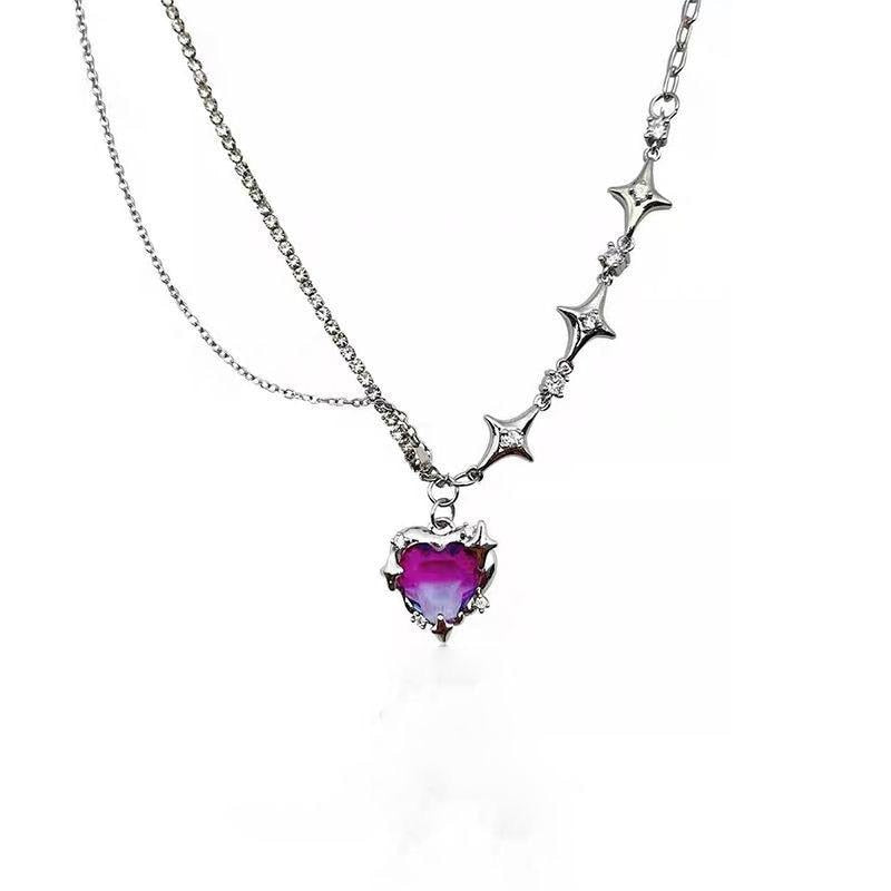 Purple Crystal Heart Necklace