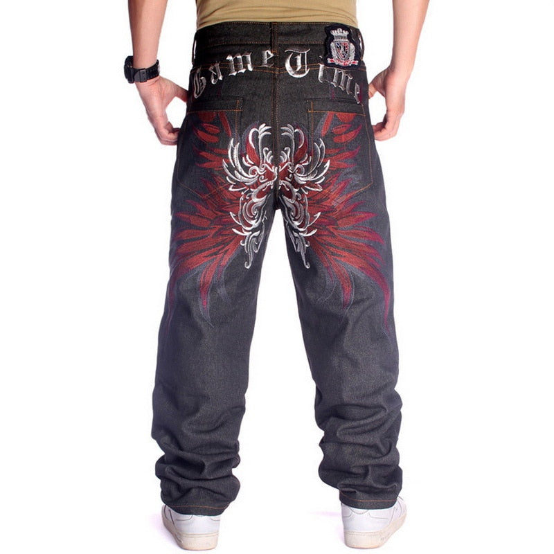 Red Embroidered Denim Jeans