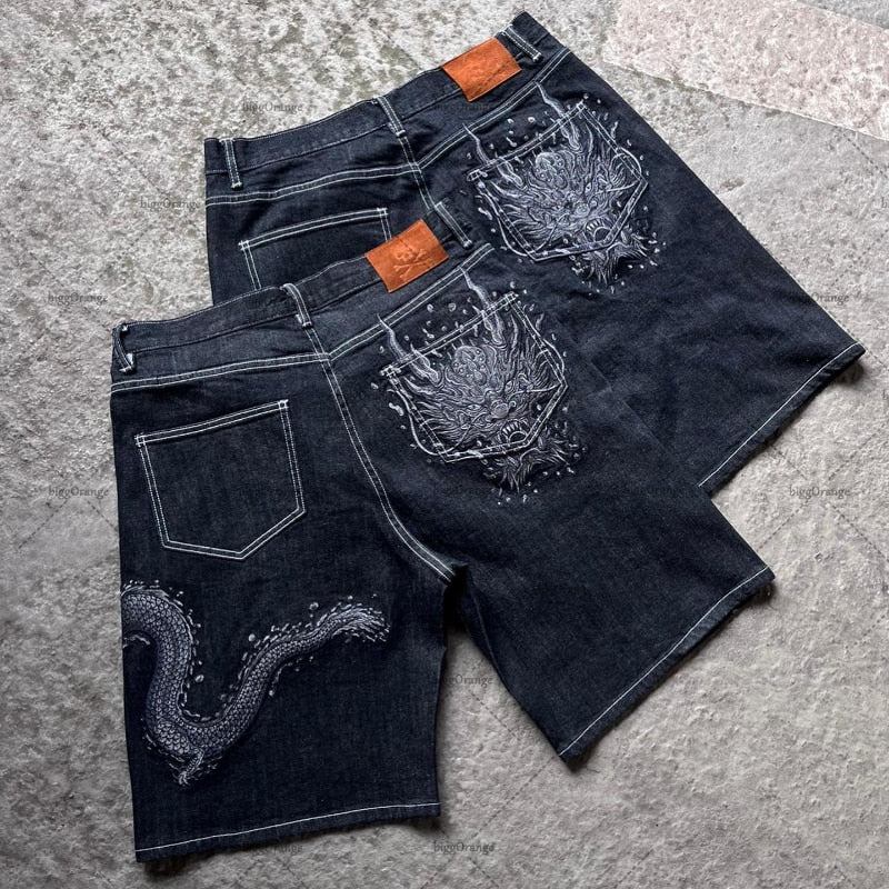 Dragon Embroidered Jorts