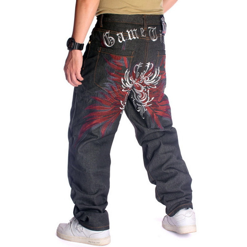 Red Embroidered Denim Jeans