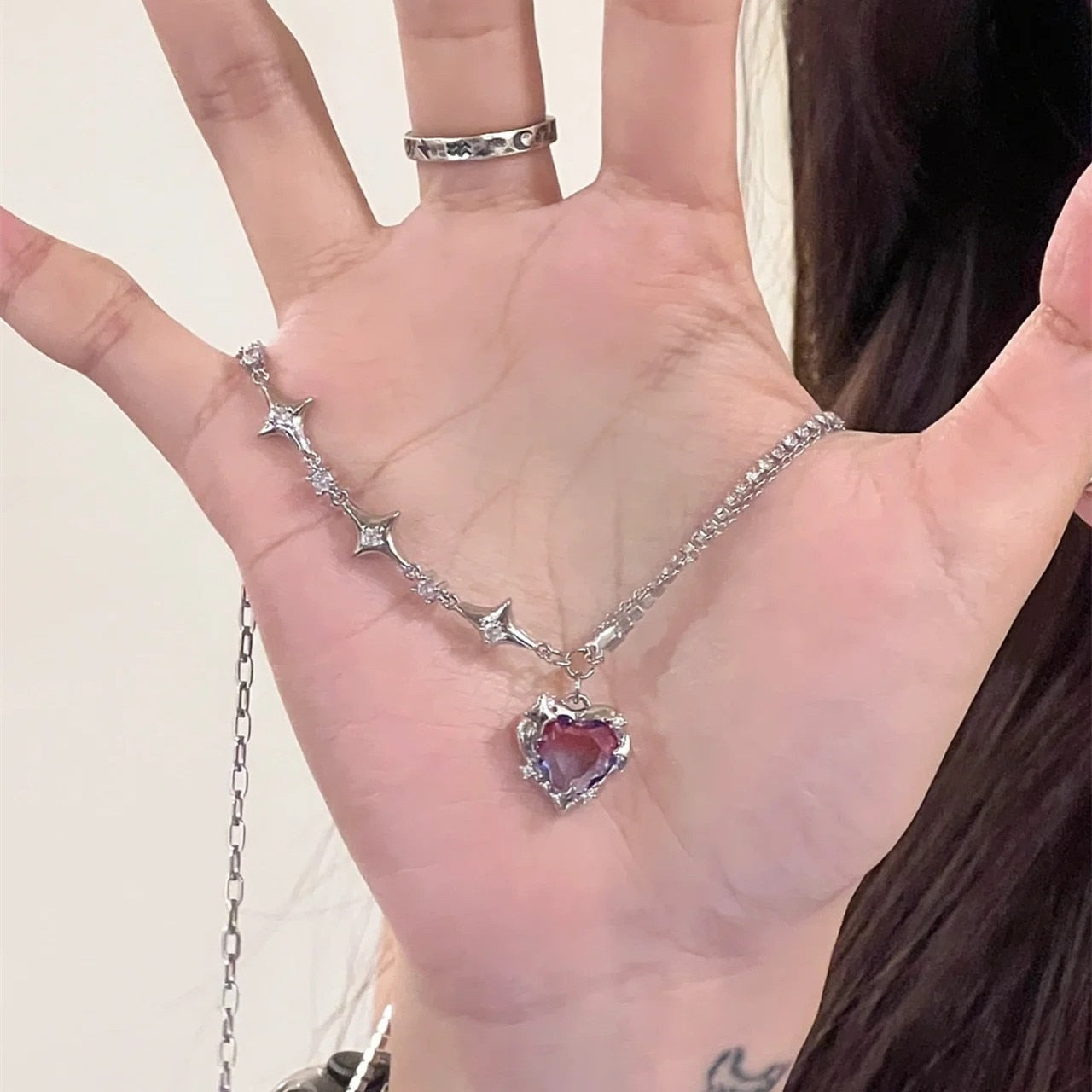 Purple Crystal Heart Necklace