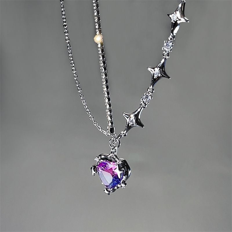 Purple Crystal Heart Necklace