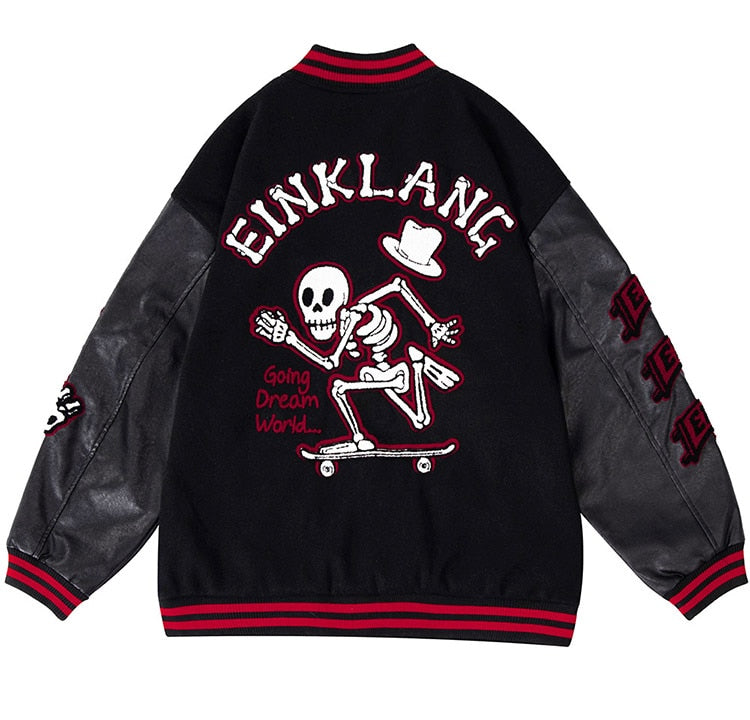 Black Skeleton Varsity Jacket