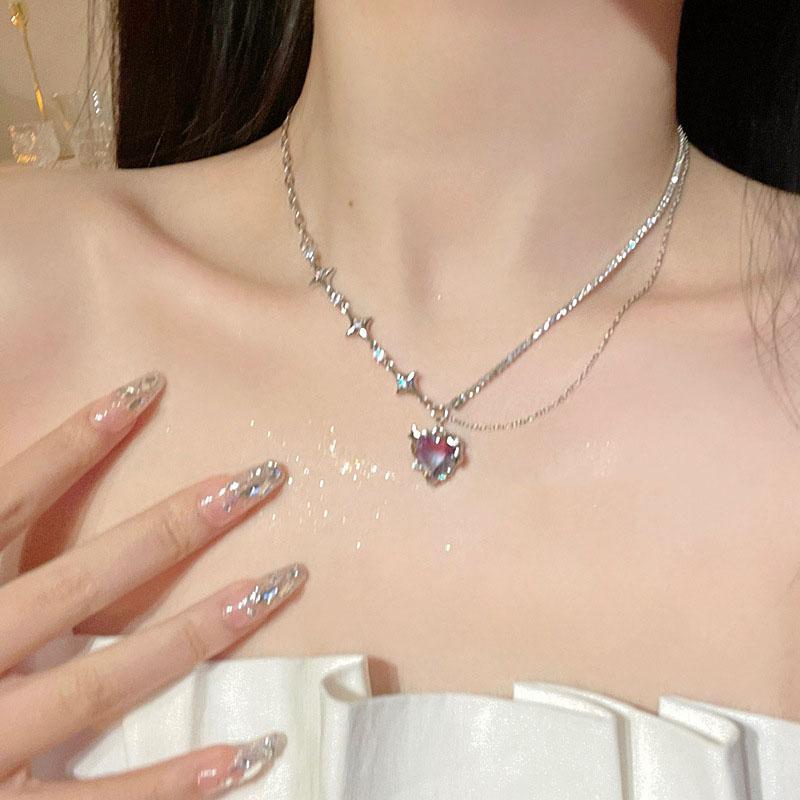 Purple Crystal Heart Necklace