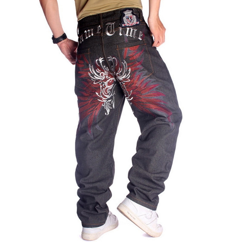 Red Embroidered Denim Jeans
