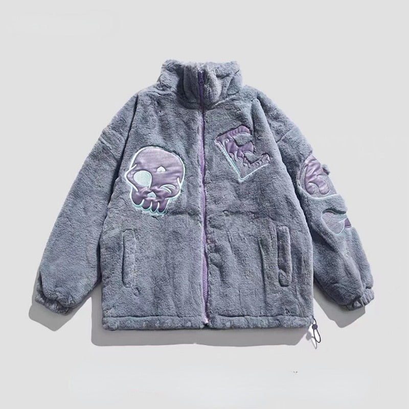 Skull's Embroidered Fur Jacket