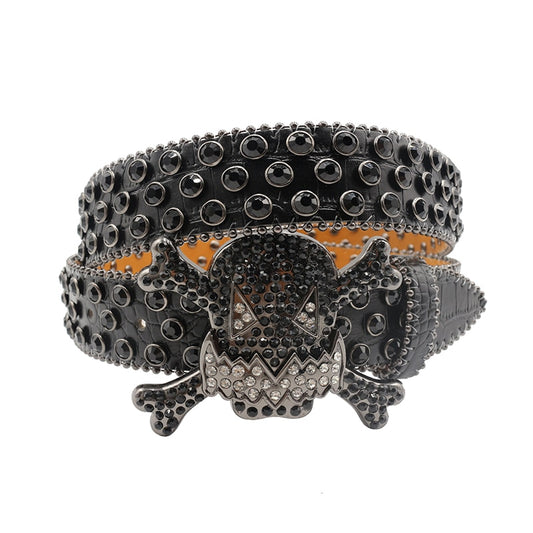 Dark Wario Skull Rhinestone Leather Belt