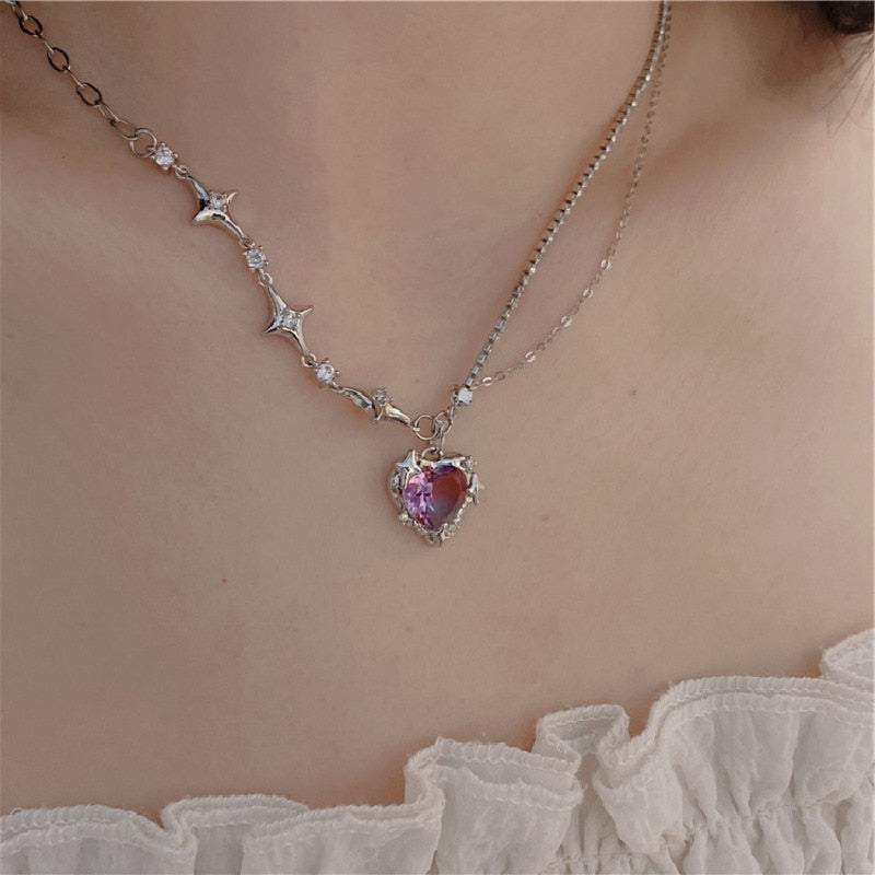 Purple Crystal Heart Necklace