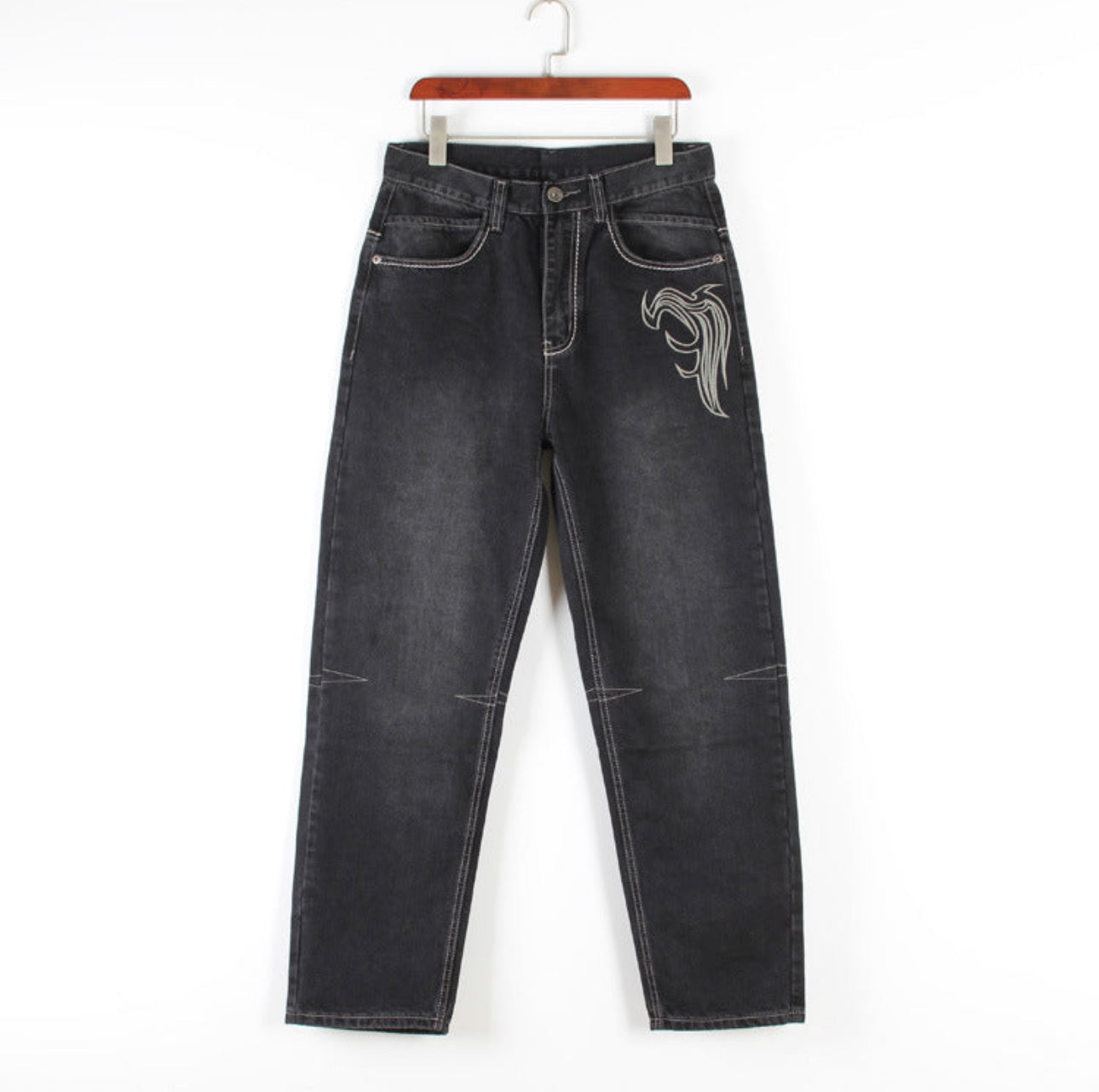 Men's Wings Embroidered Baggy Jeans