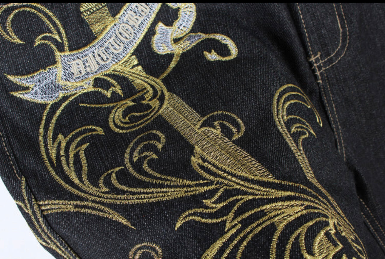 Golden Wings Embroidered Baggy Jeans