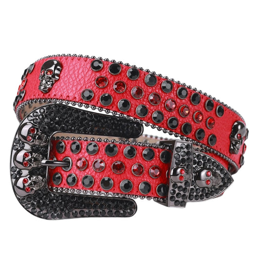 Leather Rhinestone Studded Skull Belt