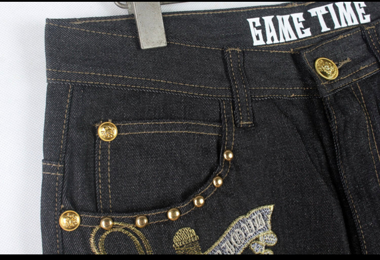 Golden Wings Embroidered Baggy Jeans