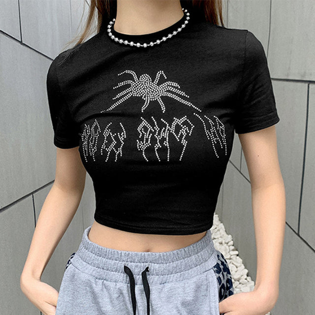 Vintage Rhinestone Spider Crop top