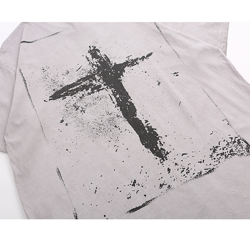 Washed Vintage Cross Printed Tee