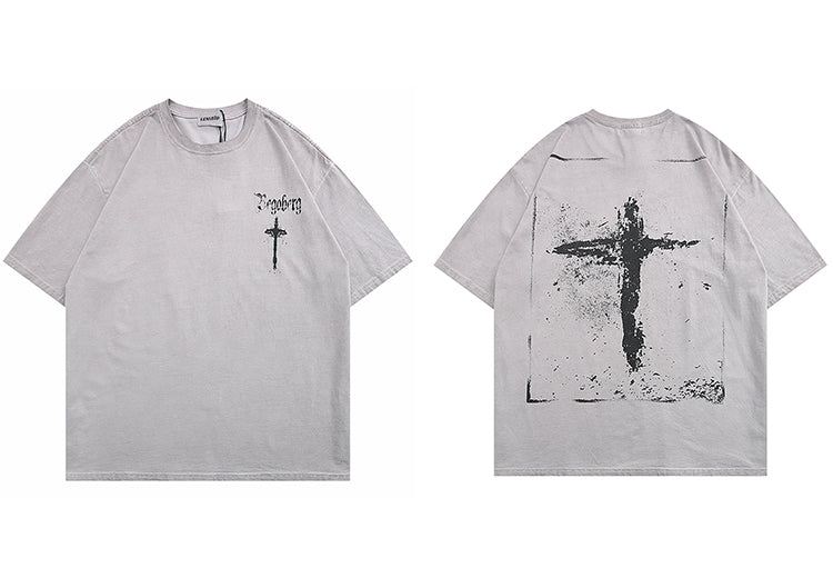 Washed Vintage Cross Printed Tee