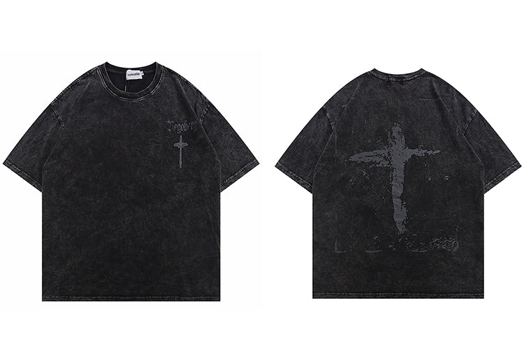 Washed Vintage Cross Printed Tee