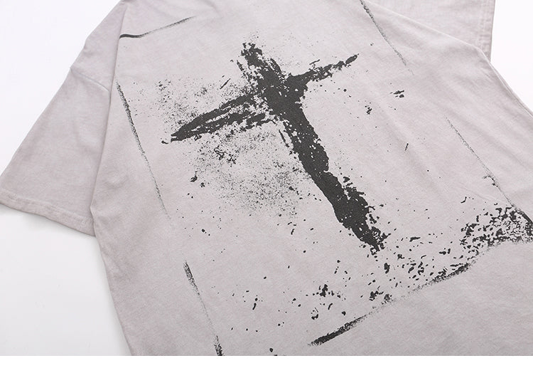 Washed Vintage Cross Printed Tee