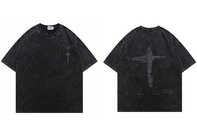 Washed Vintage Cross Printed Tee