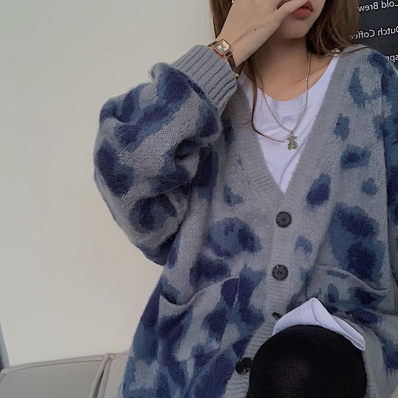 Women's Leopard Print Knitted Cardigan