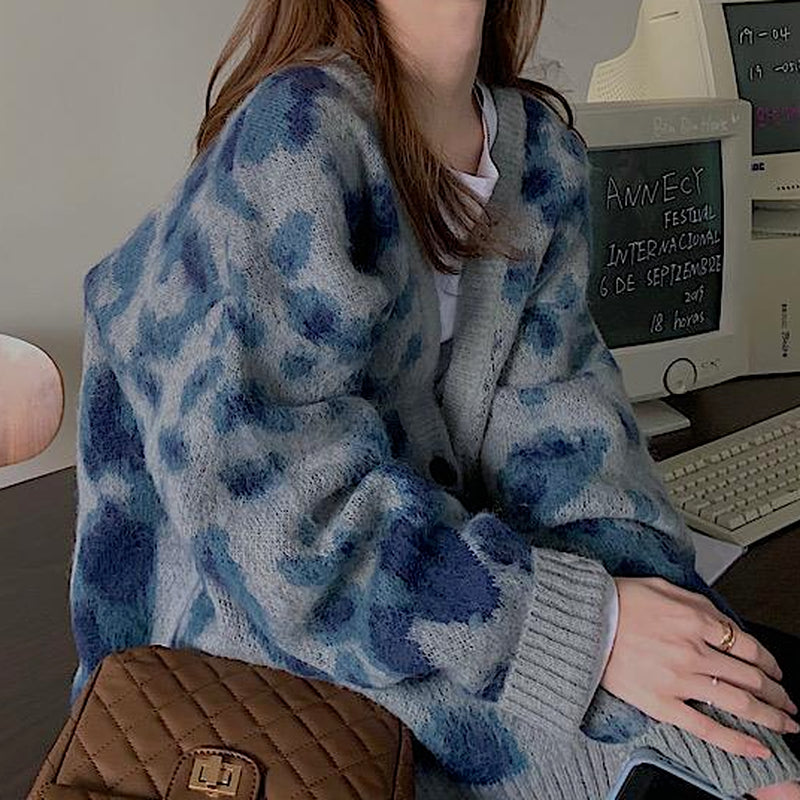 Women's Leopard Print Knitted Cardigan