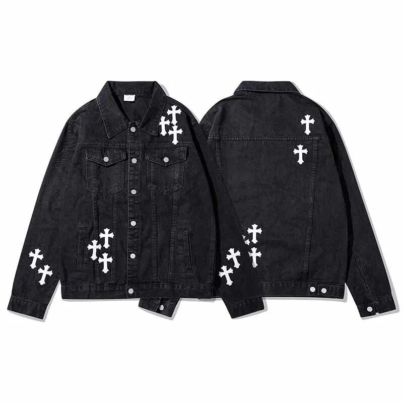 Leather Cross Denim Jacket
