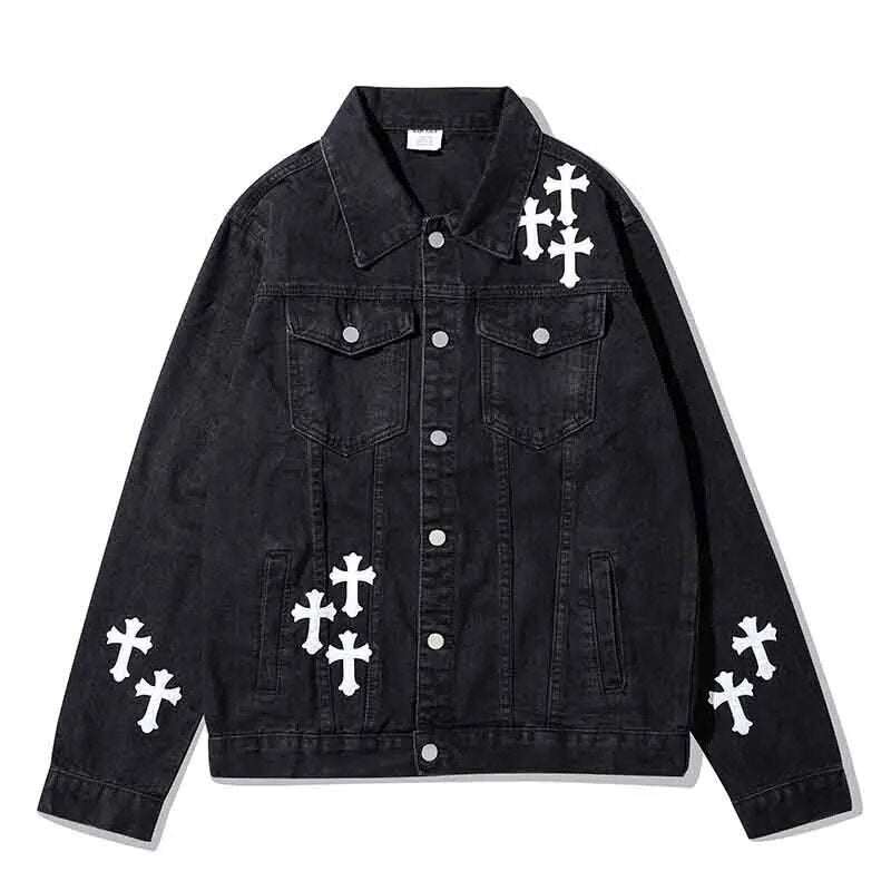 Leather Cross Denim Jacket
