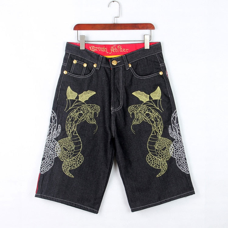 Men's Embroidery Denim Snake Shorts