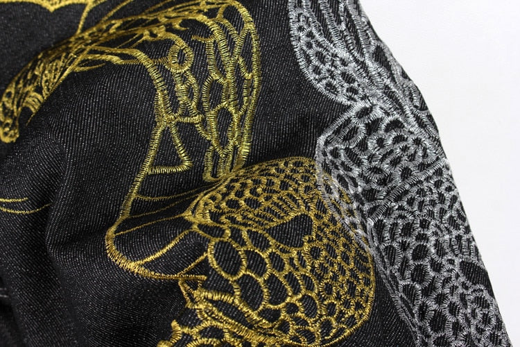 Men's Embroidery Denim Snake Shorts