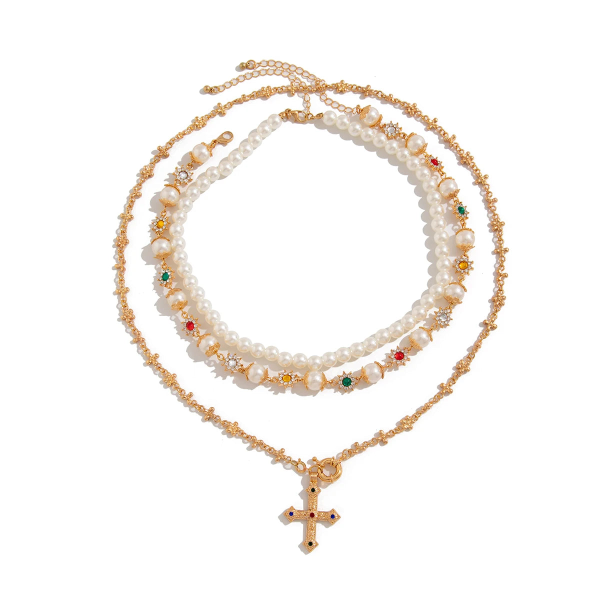 Gold Pearl Cross Necklace