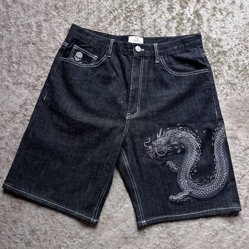 Dragon Embroidered Jorts