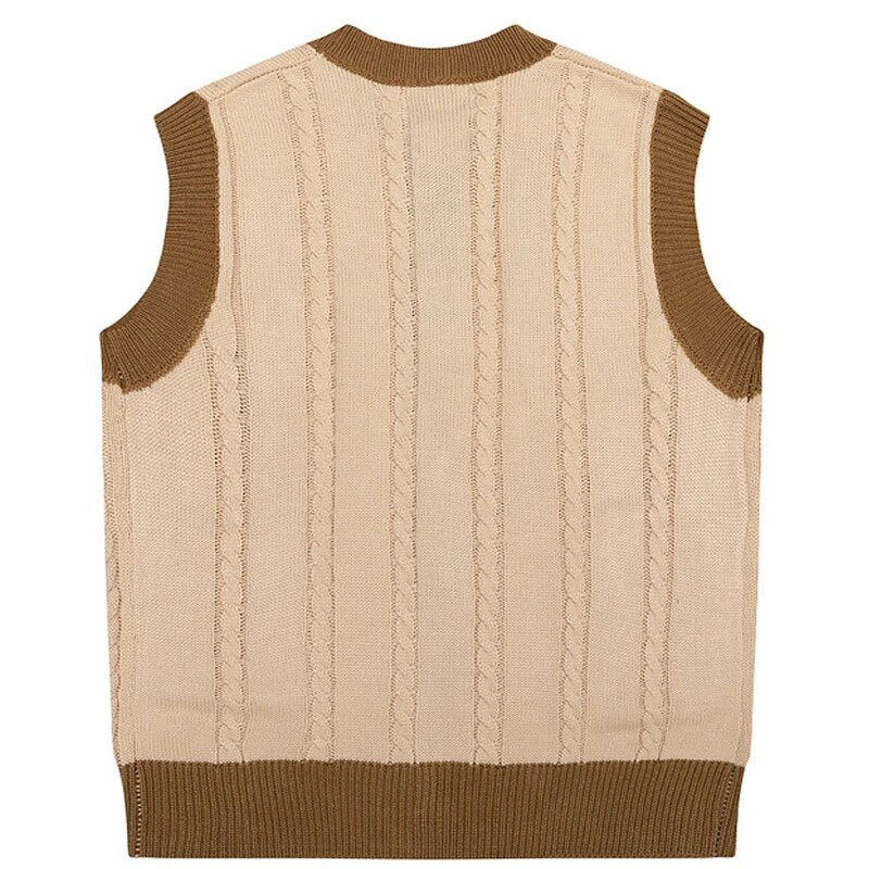 Brown Knitted Cardigan Vest