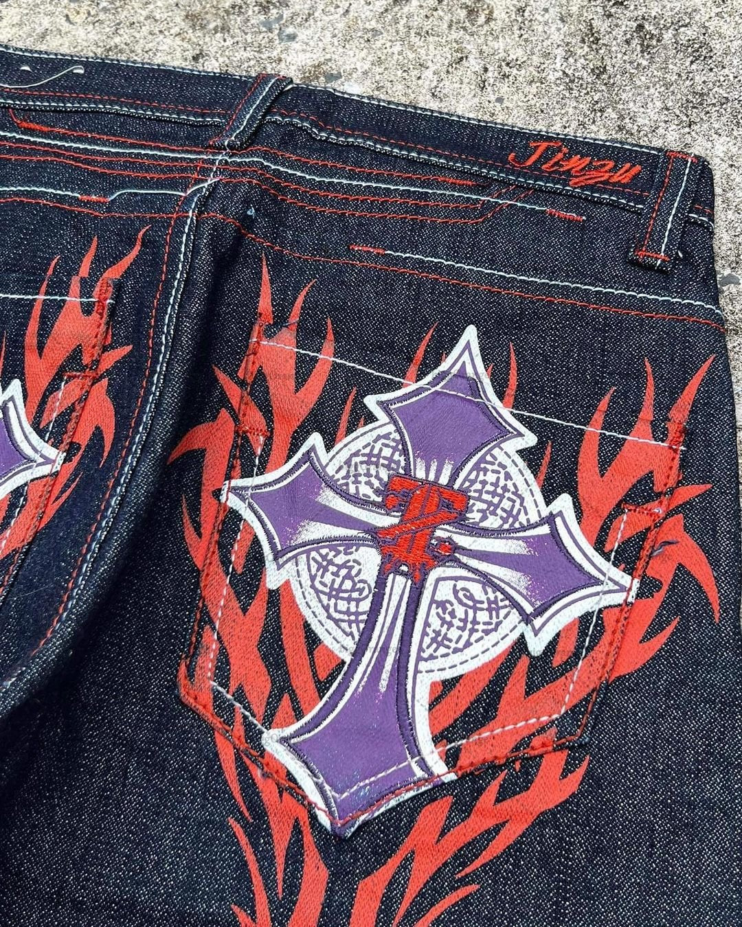 Embroidered Flame Cross Jorts