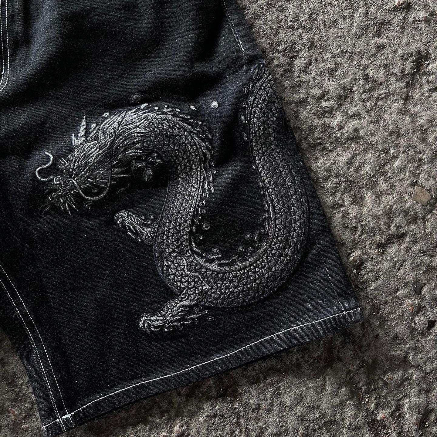 Dragon Embroidered Jorts