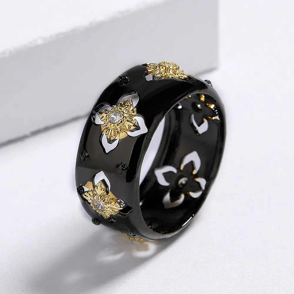 Gold on Black Flower Ring