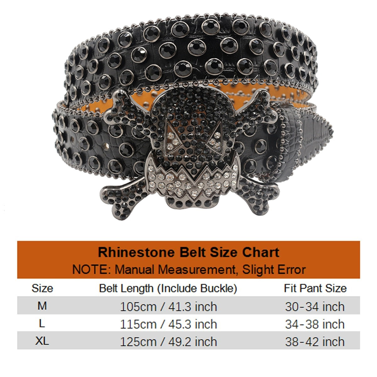 Dark Wario Skull Rhinestone Leather Belt