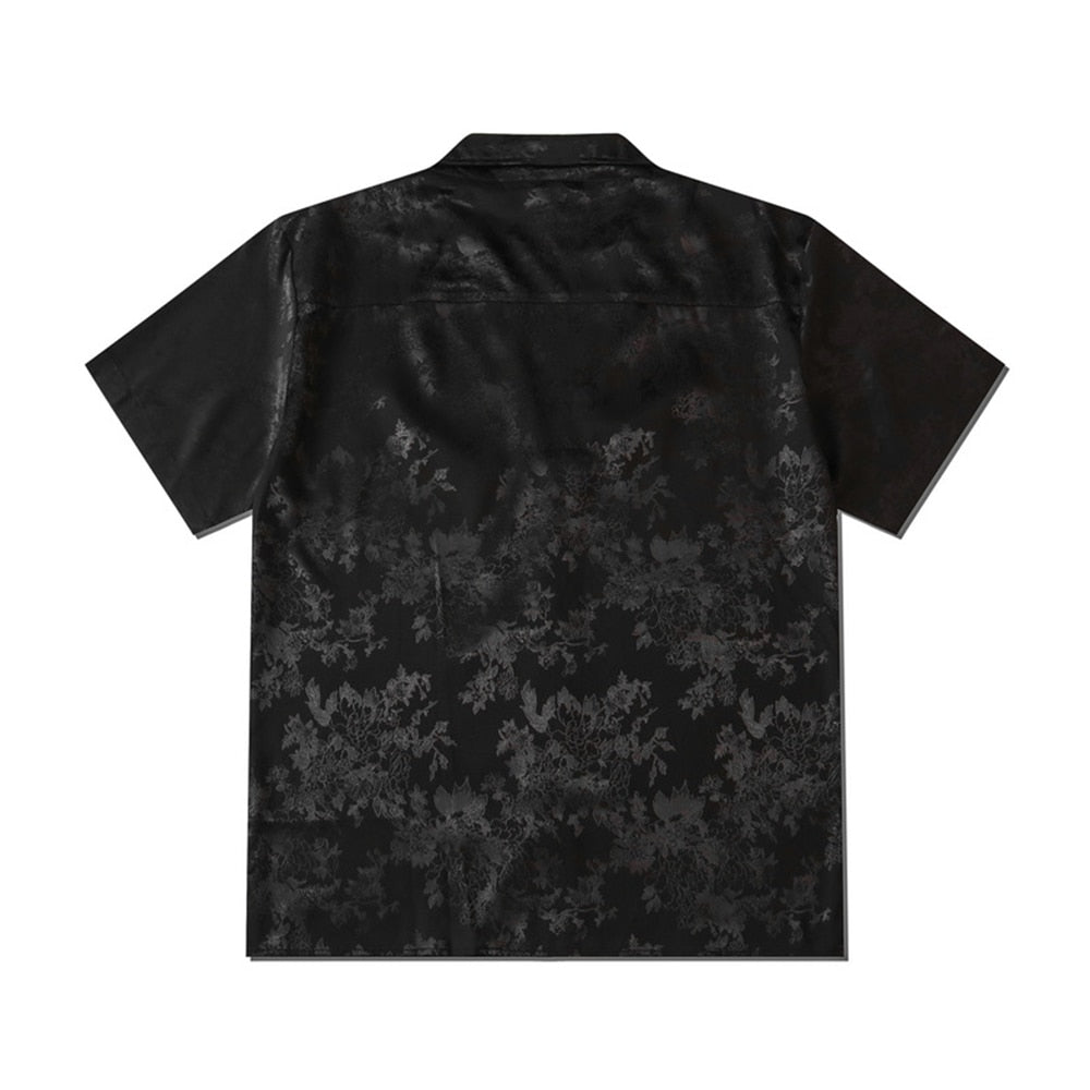 Mens Black Flower Short Sleeve Shirt