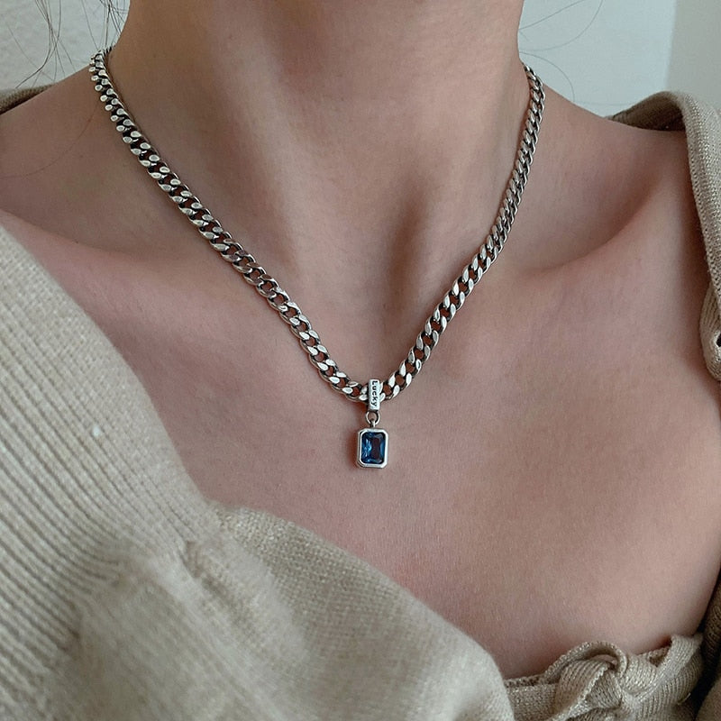 Sterling Silver Blue Zirconia Necklace