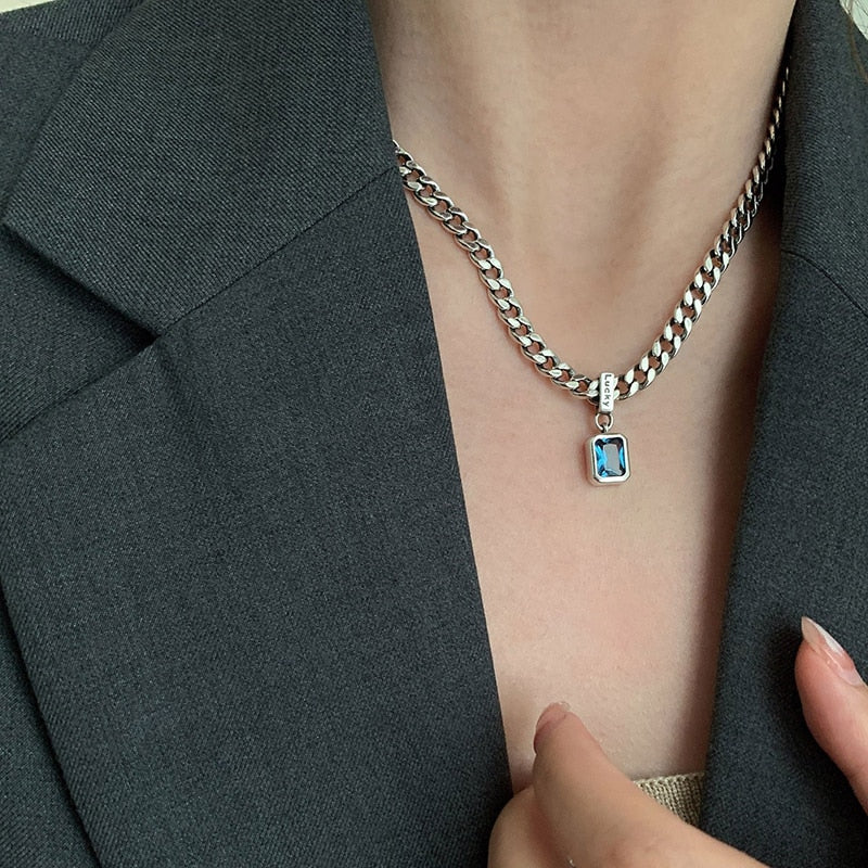 Sterling Silver Blue Zirconia Necklace