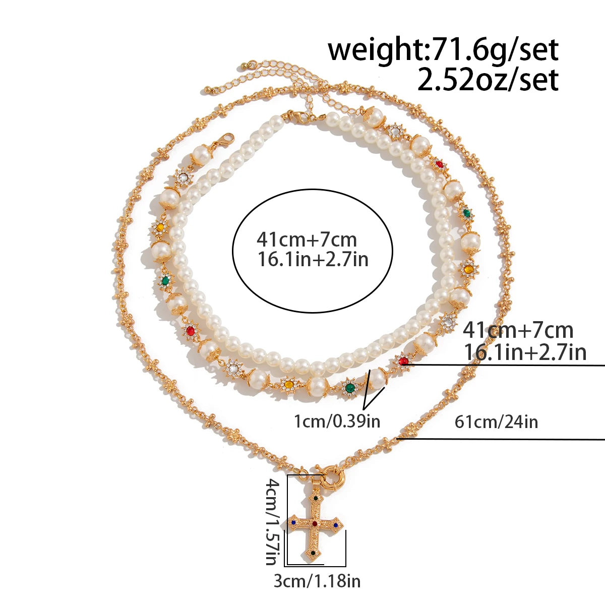 Gold Pearl Cross Necklace