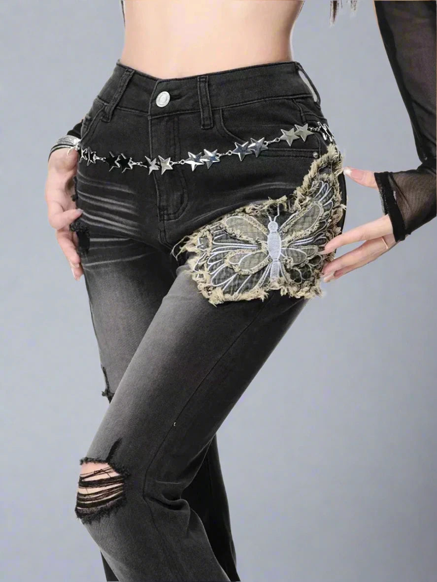 Dark Butterfly Low Rise Denim