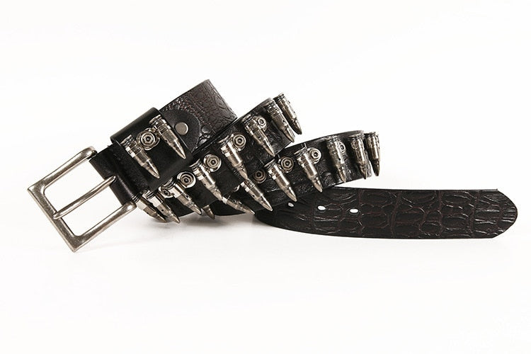 Genuine Leather Crocodile Pattern Bullet Belt