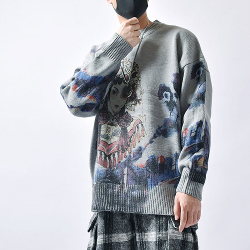 Beijing Opera Printed Sweater