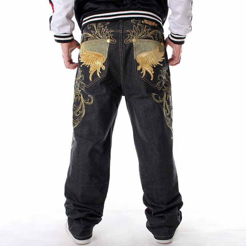 Golden Wings Embroidered Baggy Jeans